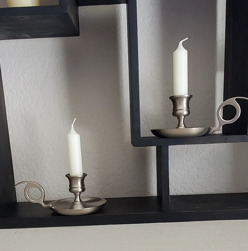 Vintage Early American Pewter Candle Stick Holders, Set of 2, EUC